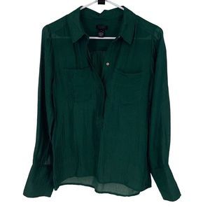 J. Crew Womens Long Sleeve Blouse Top Button Up Silk Cotton Pocket Green Size 2